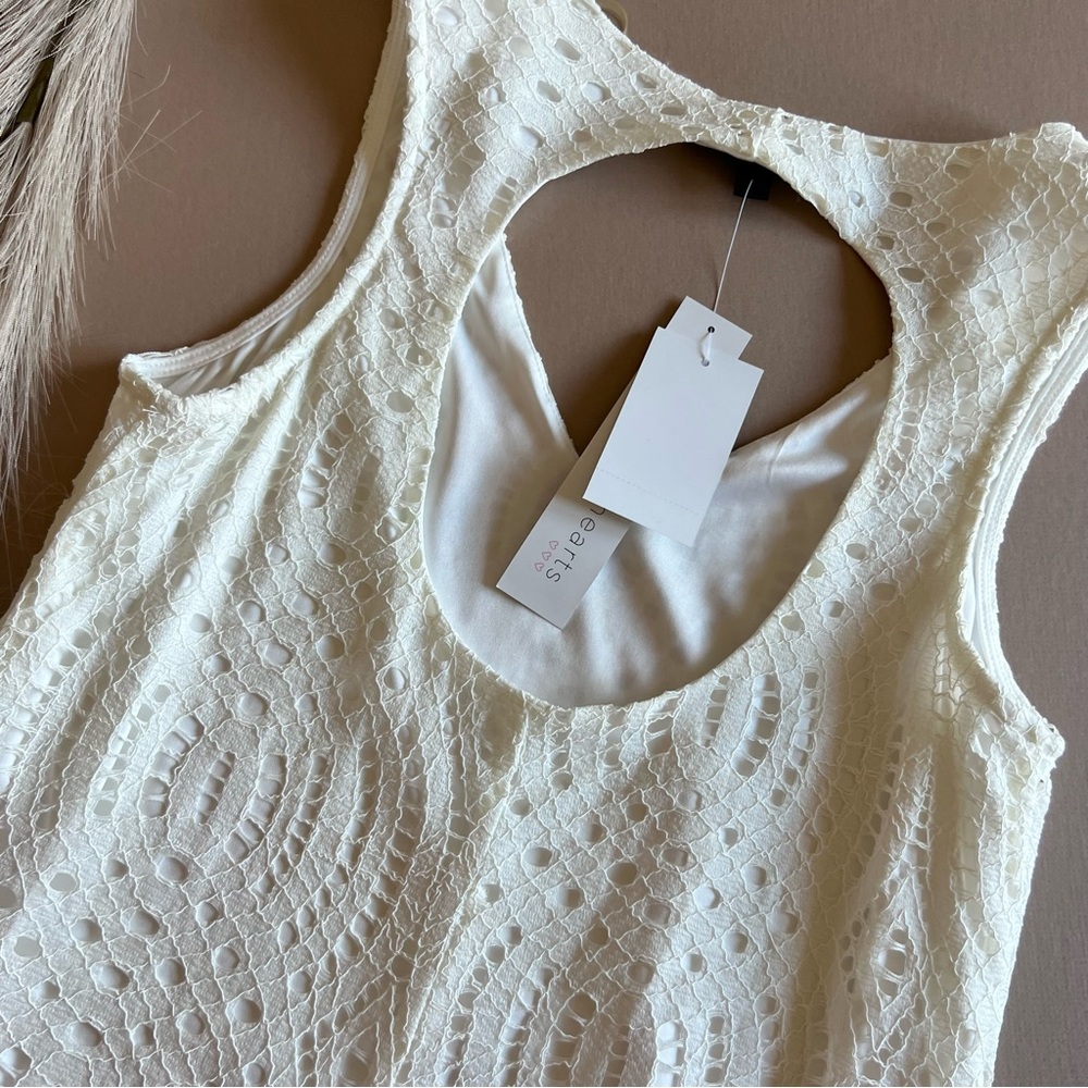 White Lace Crochet Sleeveless Mini Dress - Picture 5 of 8